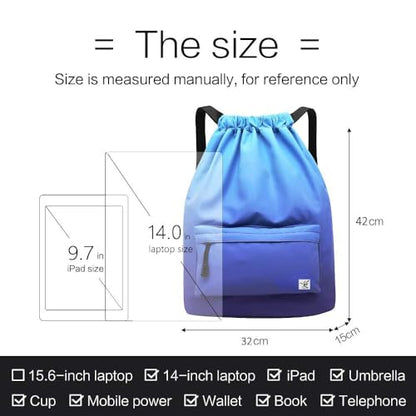 Waterproof Drawstring Bag, Gym Bag Sackpack Sports Beach Backpack for Men Women - color: 09-gradual Blue