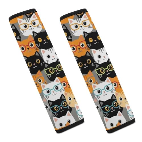 Universal Fit Cute Cats Animals Pet Cat Lovers Kawaii Seat Belt Shoulder Pad for Adult Use, Most Cars, 1 Pair Harness Pads Strap Anti-Slip Pad - color: Pattern 1106