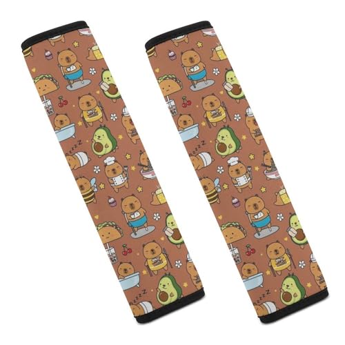 2 Piece Capybara Lovers Cute Stuff Capybaras Seat Belt Shoulder Pad Universal Soft and Comfortable Automotive Seat Belt Protector for Elderly Support, Most Cars, Comfortable Driving - color: Pattern 902