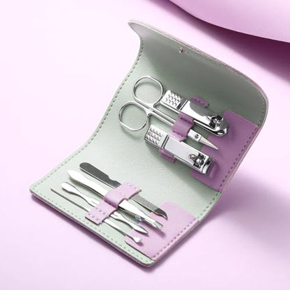 12 Set Manicure Set Bulk Mini Manicure Nail Clipper Kit 7 in 1 Stainless Steel Professional Nail Care Pedicure with Travel Portable Bag Grooming Kits for Women Men Home(Purple) - color: Purple