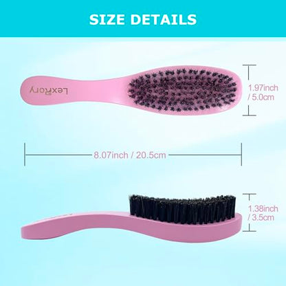 Boar Bristle Slick Back Hair Brush - Edge Control Hairbrush for Women Men | Medium Hard Natural Slicking Back Brushes for Straight and Curly Hair Smoothing Detangling, Anti-Frizz (Pink)