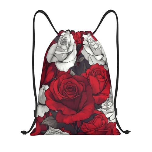 Drawstring Sports Backpacks - Lightweight Swim Gym Bags for Women Men String Sackpack for Beach Travel Yoga(Small, Red White Roses) - color: Red White Roses, size: Small