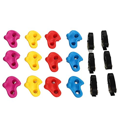 Climbing Brackets, 12 Pieces Climbing Wall Brackets, Robust Strong Rock Wall Climbing Set with Straps for Climbing Wall Trees Indoors and Outdoors