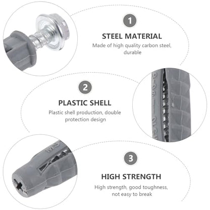Housoutil 6pcs Self-Tapping Carbon Steel Screws with 6pcs Plastic Drywall Anchors Expansion Wall Mounting Kit for LCD Tv Brackets and Air Conditioner Hangers, Versatile Hollow-wall Fasteners