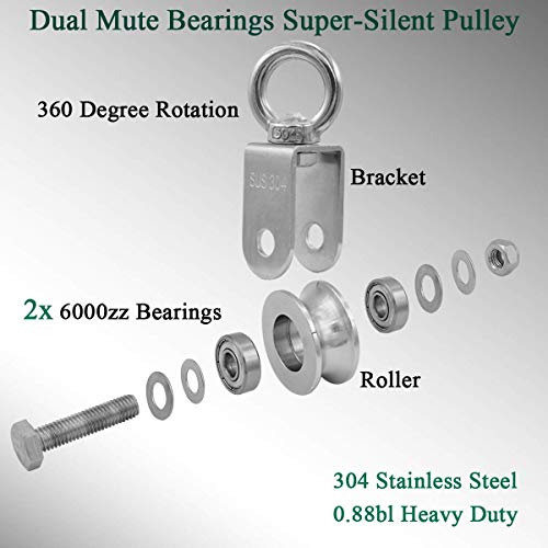 Pulley Wheel Stainless Steel Duplex Bearing Super-Silent Detachable 360 Degree Rotation Pulley System Gym Loading 500KG - size: 107mm