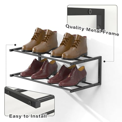 Wall Mounted Shoe Organizer 1 Pack, 25.9 Inch Wall Mounted Shoe Rack Holds 6 Pairs, Space Saving Metal Wall Shoe Rack for Small Space, Entryway