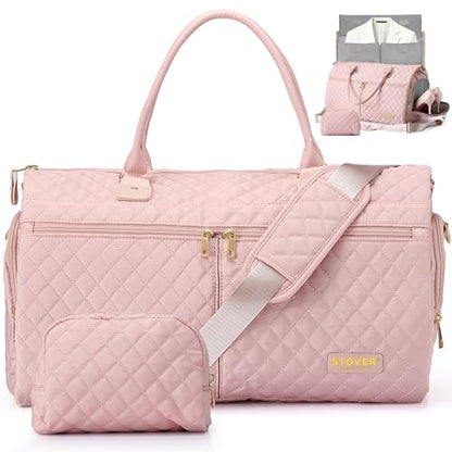 STOVER Women’s Convertible Garment Duffel Bag for Travel – 2-in-1 Carry-On Weekender/Overnight Tote - Wrinkle-Free Dresses, Suits & Clothes + Shoe Compartment & Bonus Toiletry Bag (Blush Pink) - color: Blush Pink