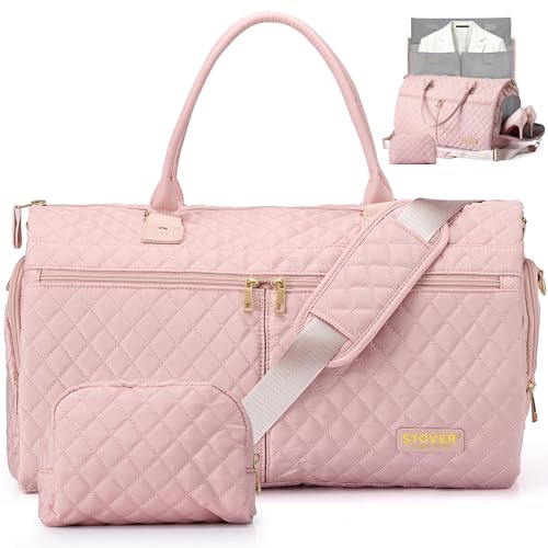 STOVER Women’s Convertible Garment Duffel Bag for Travel – 2-in-1 Carry-On Weekender/Overnight Tote - Wrinkle-Free Dresses, Suits & Clothes + Shoe Compartment & Bonus Toiletry Bag (Blush Pink) - color: Blush Pink