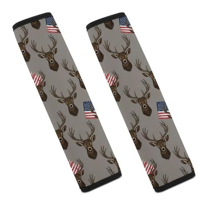 2 Pack American Flag Hunting Camo Tree Deer Car Seat Straps Shoulder Pads Universal Soft and Comfortable Seat Belt Cushion for Adults and Children, Stroller Pushchair High Chair - color: Pattern 1001
