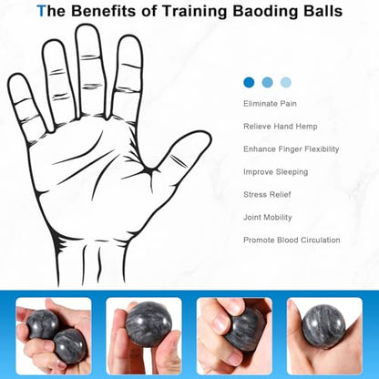Learay 2Pcs Baoding Balls, Boading Balls for Hand Therapy, Gray, 1.57 inch | Chinese Health Exercise Massage Balls with Carry Pouch for Stress Relief Meditation Ball - color: Gray/1.57 Inch