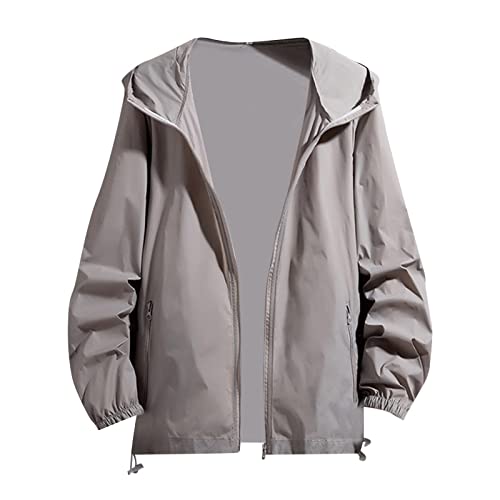 Lolvmvchi Mens Rain Jacket Lightweight Hooded Windbreaker Distressed Softshell Jackets Raincoat for Hiking - color: Grey, size: Medium
