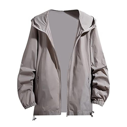 Lolvmvchi Mens Rain Jacket Lightweight Hooded Windbreaker Distressed Softshell Jackets Raincoat for Hiking - color: Grey, size: Medium