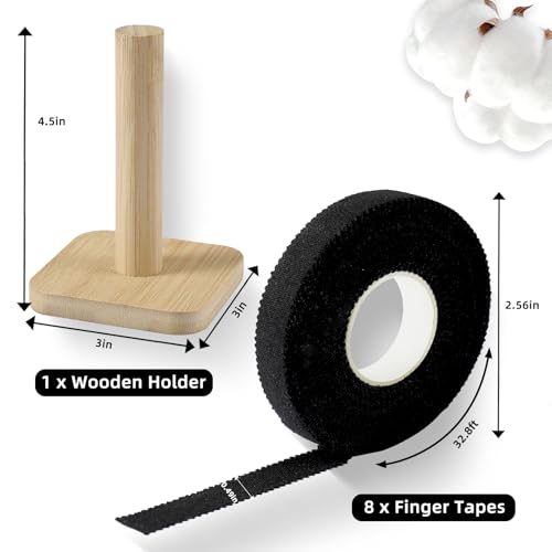 Jiu Jitsu Tape - Strong Athletic Finger Tape, 1/2" x 32.8' - Protect Fingers and Toes in MMA, Judo, Wrestling, Martial Arts, Rock Climbing with Wooden Holder | 8 Rolls - color: B: Black