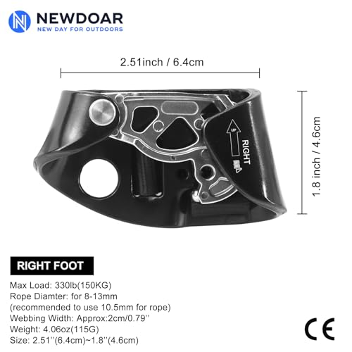 NewDoar Foot Ascender Riser Rock Climbing Mountaineering Equipment Climbing Device - color: Right Black