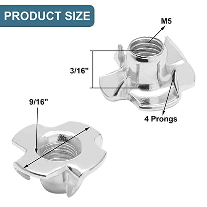 M5 x 7.5mm T-Nuts, Four Pronged Nut | Pack of 50 - size: M5 x 7.5mm