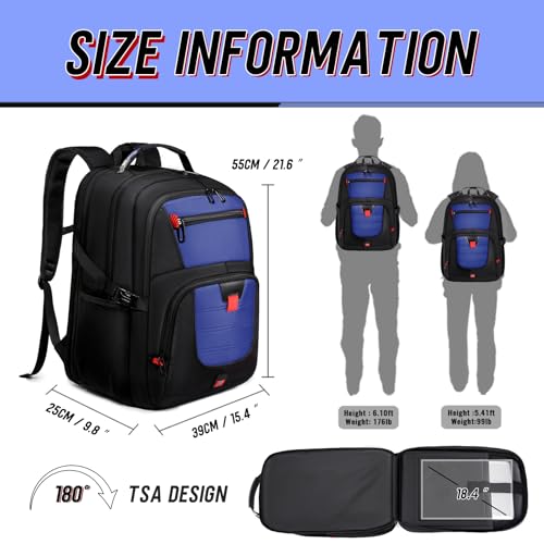 Z-MGKISS 18.4 Large Travel Backpack, USB Computer Bagpack Fits 18.4 Inch Laptop, Business Backpack for Men, TSA Flight Approved, Laptop Backpacks, Blue - color: Blue, size: 18.4IN