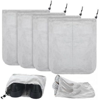 4 Pcs Travel Shoe Bags Spandex Shoes Pouch with Interior Divider and Drawstring for Women Men Luggage Packing(Grey) - color: Grey
