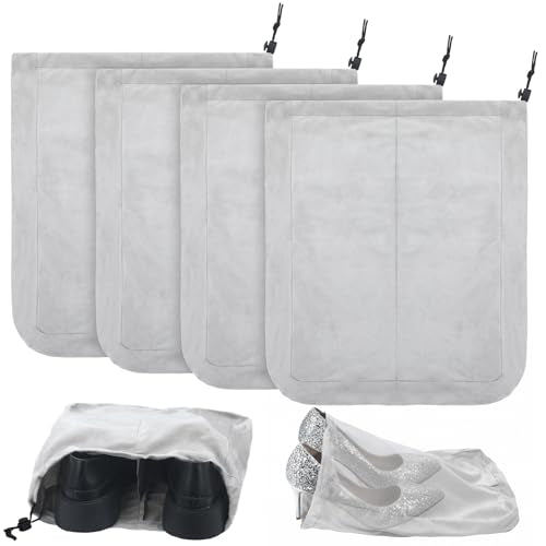 4 Pcs Travel Shoe Bags Spandex Shoes Pouch with Interior Divider and Drawstring for Women Men Luggage Packing(Grey) - color: Grey