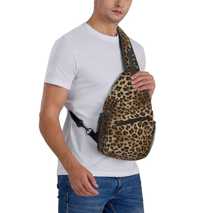 Leopard Print Crossbody Sling Bags for Women Men Brown Animal Skin Pattern of Wild Animal Strong Panthera Sling Backpack Casual Chest Shoulder Bag Cute Cheetah Print Travel Hiking Daypack - color: Brown