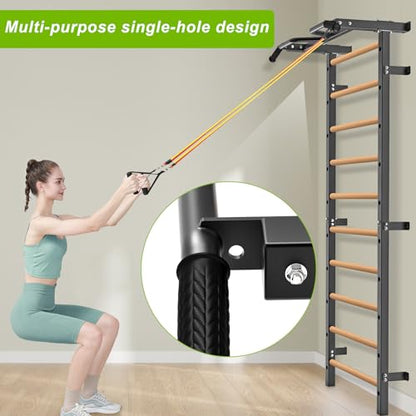 Kipika Gymnastic Stall Bar - 2"x2" Swedish Ladder with 1" Hole, Wall Mounted Pull-up Bar Ladder Suspension Trainer, Solid Wood Grips Gymnastics Training Bar for Home, Wall Gym, School - color: A - Swedish Ladder