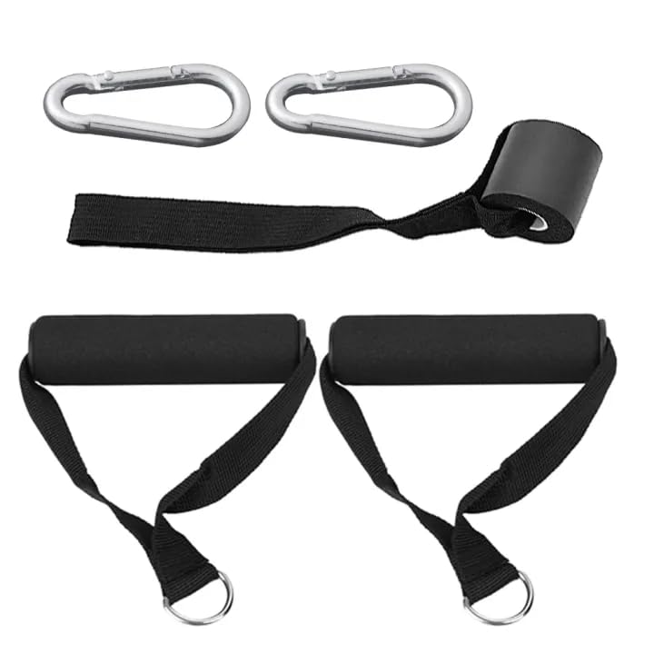 Cable Machine Attachment - Non-Slip Grips for Pulley System with Door Buckle - Durable Home Gym Handle for Pull Downs, Strength Training & Fitness Workouts | Universal Size - Black