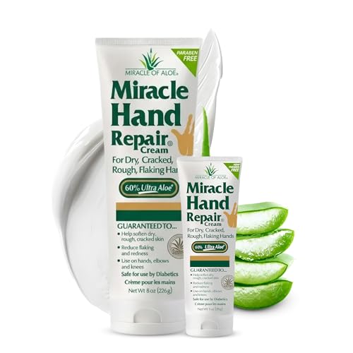 Miracle Hand Cream For Dry Cracked Hands, Hand Repair Cream, 8 Oz & 1 Oz | 60% Aloe Vera, Non Greasy Moisturizer For Working Hands, Fast Absorbing Lotion For Extremely Dry Skin, Travel Size Cream - size: 9 Ounce (Pack of 1)