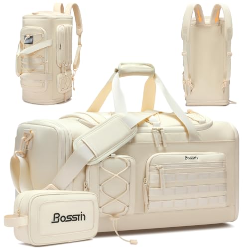 Bosstin Gym Bag for Women & Men, 45L Travel Duffle Sports Duffel Bag Gym Weekender Overnight Backpack with Shoe Compartment (4Beige) - color: 4Beige
