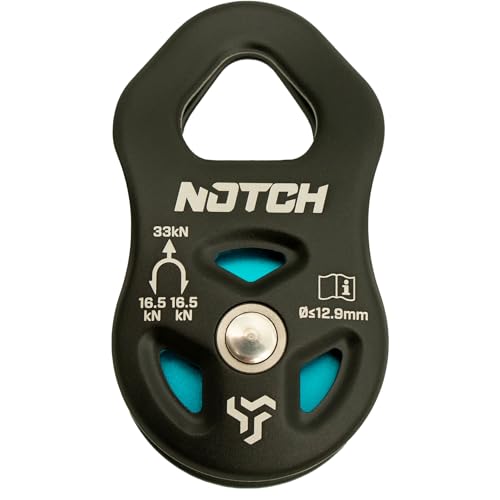 Notch Thirty-Three Micro Pulley with Massive MBS: 7,418 lb. (33kN) (100053) | Mid-line attachable with swinging side plates, Use with Lines up to 1/2” (12.9mm)