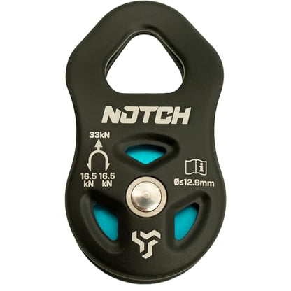 Notch Thirty-Three Micro Pulley with Massive MBS: 7,418 lb. (33kN) (100053) | Mid-line attachable with swinging side plates, Use with Lines up to 1/2” (12.9mm)