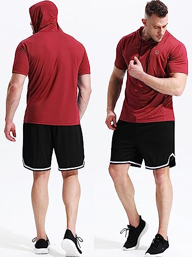 NELEUS Dry Fit Workout Athletic Muscle Tank Top Running Shirts with Hoods - color: 5084 Black/Blue/Red,3 Pack, size: Small