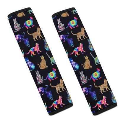 2 Pack Universal Fit Car Seat Belt Pad for Adult Use, All Vehicles, Colorful Tie Dye Cats Seat Belt Covers Cushion, Anti-Slip Pad - color: Pattern 719