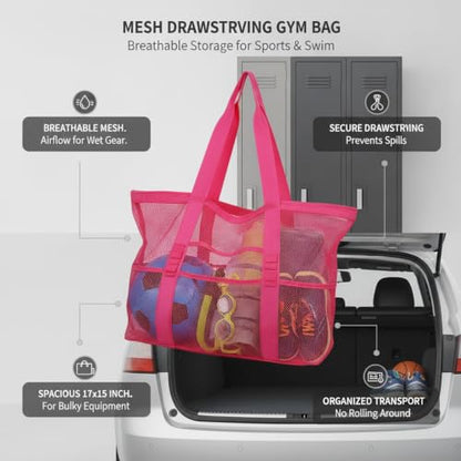 Mesh Drawstring Gym Bag, Breathable Nylon Storage for Wet Gear and Sports Equipment, 17 x 15 Inch (1 PC) - color: Red