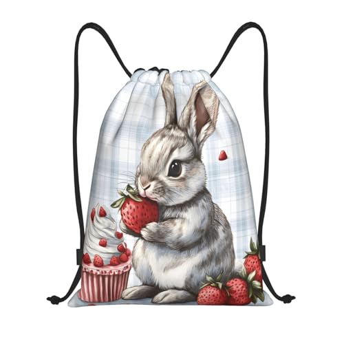Drawstring Sports Backpacks - Lightweight Swim Gym Bags for Women Men String Sackpack for Beach Travel Yoga(Medium, Strawberry Rabbit) - color: Strawberry Rabbit, size: Medium