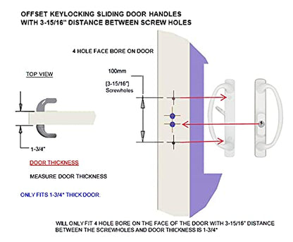 Rockwell Security Charlotte Offset Key Locking Sliding Door Handle with 3/4 Inch Keylock White Fits 1-3/4 Inch Thick Door with 4 Screw Holes - color: White