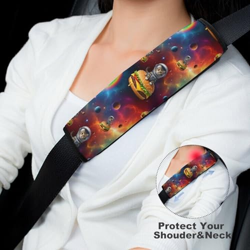 2 Piece Soft Padded Car Seat Belt Pad for Elderly Support, Stroller Pushchair High Chair, Space Astronaut Galaxy Hamburger Cat Shoulder Harness Cover, Shock Absorption - color: Pattern 551