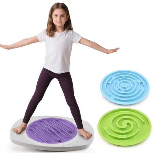 Balance Board with Maze for Kids, Labyrinth Wobble Board Rocking Seesaw Sensory Training with 2 Balls & 2 Replacement Labyrinth Disks, Non-Slip Pedals Indoor Outdoor for Boys Girls - size: Large