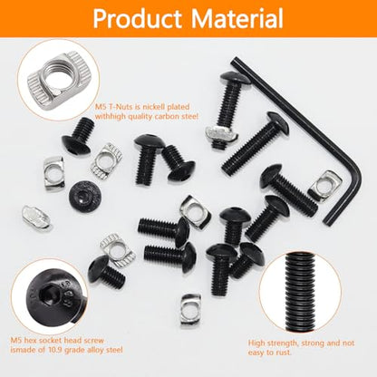 115 Pcs M5 T Nuts and T-Slot Bolts Set, Hammer Head T Slot Nut, Hex Button Head Socket Cap Screws Bolts and Nuts Set for 2020 Aluminum Extrusion Hardware, for Mlok Screws and Nut Replacement - size: Black-M5x8/12/16/20mm-115 Sets