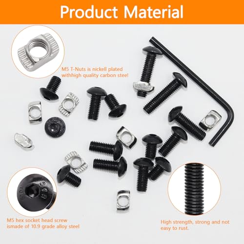 115 Pcs M5 T Nuts and T-Slot Bolts Set, Hammer Head T Slot Nut, Hex Button Head Socket Cap Screws Bolts and Nuts Set for 2020 Aluminum Extrusion Hardware, for Mlok Screws and Nut Replacement - size: Black-M5x8/12/16/20mm-115 Sets
