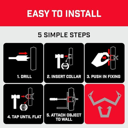 Bullfix Drywall Anchors and Screws Kit - Holds 255lbs - 6 Pack | Heavy Duty Drywall Anchors for Shallow Hollow Cavity, Dry Wall Screws, 13/16" Drill Bit, Dry Wall Kit - size: 6 Pack