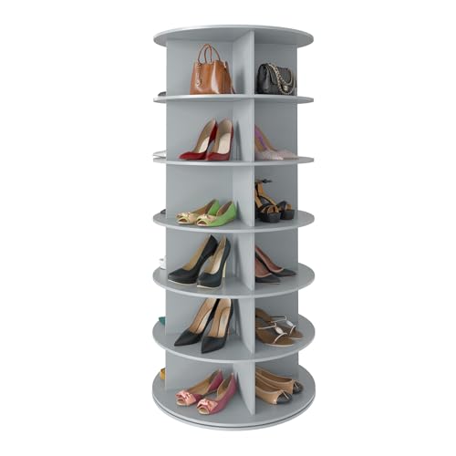 SpaceAid 6 Tier Rotating Shoe Rack Tower, Spinning Shoe Display Lazy Susan, Revolving 360 Shoe Rack Storage Round Carousel, Vertical Handbag Rotate Shoes Closet Organization (6-Tier Gray) - color: Grey, size: 6 Tier (23.2"W x 54.2"H)