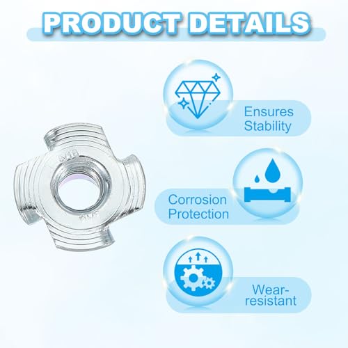 PATIKIL 5/16-18 T-Nuts, 50 Pcs Zinc Plated Steel 4-Pronged Tee Blind Nut 16 mm Length Four-jaw t Nuts Threaded Inserts Hardware for Wood Furniture Cabinetry Rock Climbing Holds - size: 5/16-18x16mm