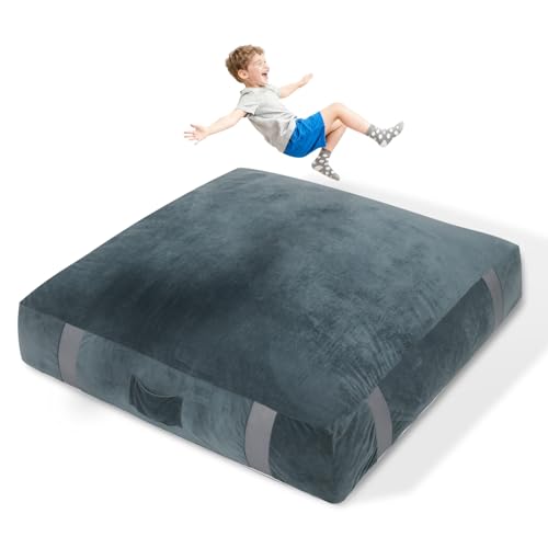 Crash Sensory Pad, 5‘x5‘, 4'x3' Pads for Kids Sensory with Extra 5cm EPE Mat for Enhanced Safety, Soft Foam Blocks with Washable Cover, Crash Mat for Autistic Children, Toddlers, Gymnastics & Therapy - color: Gray, size: 5'x5'