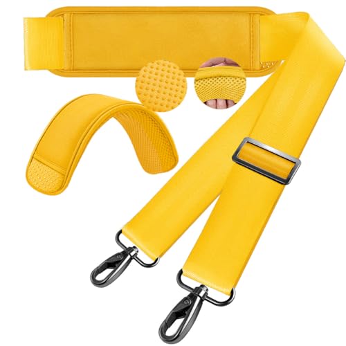 Hseok 60 Inch Shoulder Strap, Ultra-Thick and Padded with Metal Swivel Hooks for Laptop Messenger and Crossbody Canvas Bags - color: Yellow