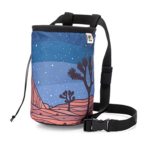 Waxed Canvas Climbing Chalk Bag for Adults and Kids, Drawstring Closure, Adjustable Waist Belt, Indoor/Outdoor Training, Rock Climbing, Bouldering, Weightlifting - style: Joshua Tree