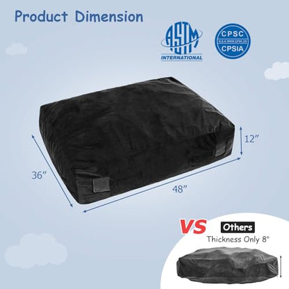 Goplus Crash Pad, (4.75x4.75ft/ 4x3ft) Sensory Mat with Foam Blocks and Washable Velvet Cover for Kids and Adults Play, Therapy, Jump, Relax - color: 48"x36",Black