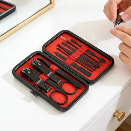10 Pcs Manicure Set, Professional Portable Nail Care Kit with Nail Clippers, Nail Trimmer, and Grooming Tools for Home and Travel Use - color: 10 Pcs Black Red