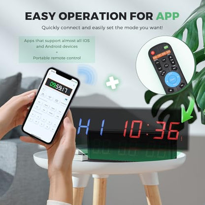 15'' Bluetooth Gym Timer Clock for Home Gym for Sport Boxing | Digital Display Stopwatch Interval Workout Timer Adjustable Buzzer Volume with Remote and APP Control for Fitness Kitchen