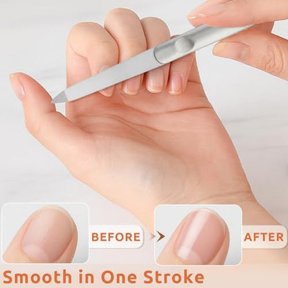 3PCS Stainless Steel Diamond Nail Files – Double-Sided Heavy Duty Metal Files for Natural, with Anti-Slip Grip