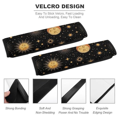 2 Piece Universal Soft and Comfortable Seat Belt Shoulder Pad for Kids, Most Cars, Celestial Sun Moon Stars Mystical Seat Belt Covers Cushion, Neck and Shoulder Support - color: Pattern 1203