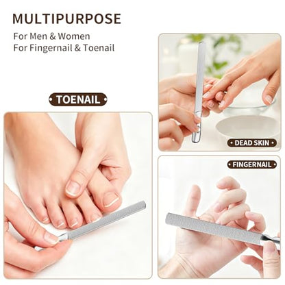ZIZZON Professional Stainless Steel Nail Files Double Sided for Women and Men, Heavy Duty Reusable Manicure Filer for Natural Nails, Great for Home Salon or Travel Use